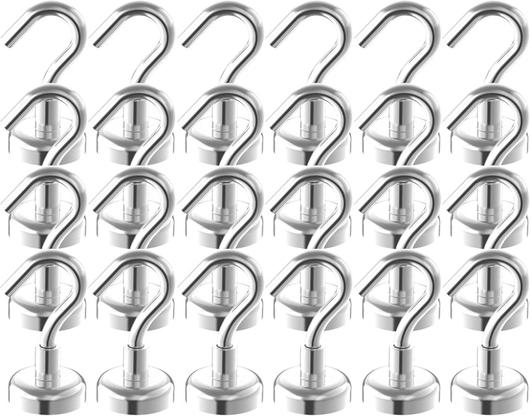 Heavy Duty Small Magnetic Hooks with 0.79" Dia Magnetic Base,40lbs - 24Pack Super Strong Rare Earth Magnet Hook, Extra Strong Cruise Hook for Hanging, Magnetic Hanger for Cabins, Grill