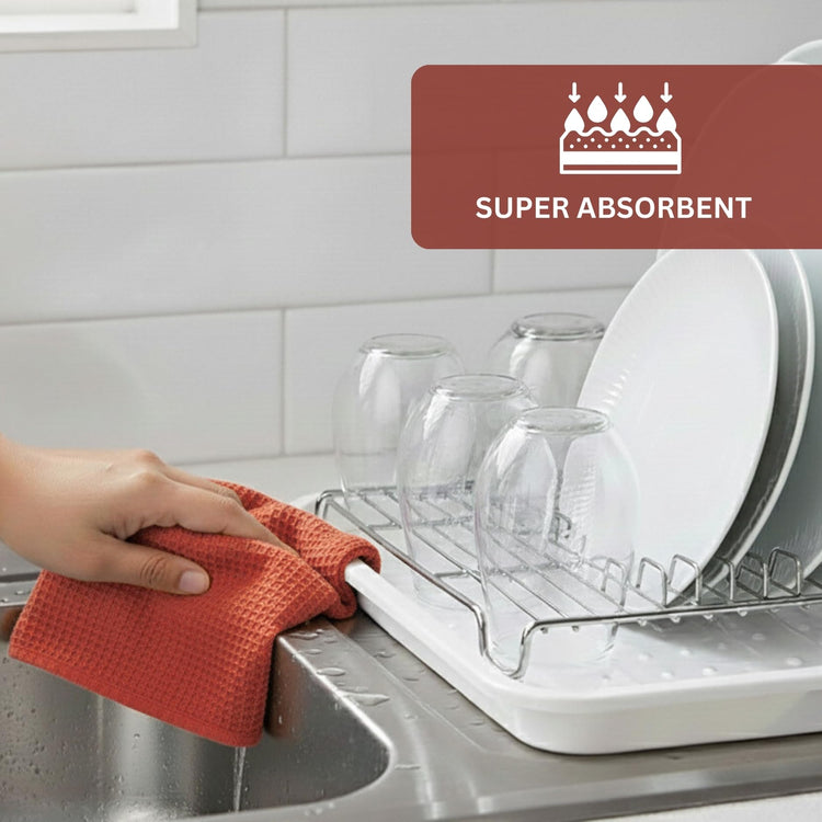 Rust Waffle Weave Kitchen Towel