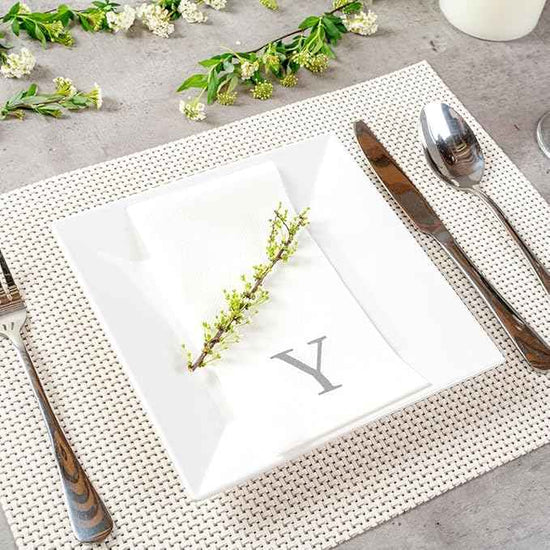 Luxenap 15.8 X 7.9 Inch Linen-Feel Guest Towels, 2000 Lettered Hand Towels - Silver Letter 'Y', Sans Serif Font, White Paper Dinner Napkins, airlaid, For Restrooms And Tables - Restaurantware