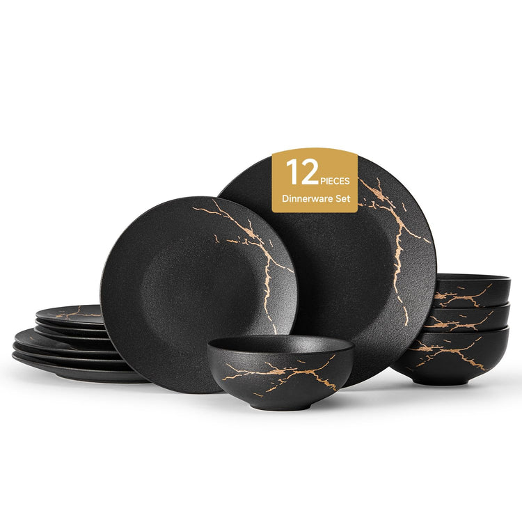 12 Piece Matte Crackle Dinnerware Set