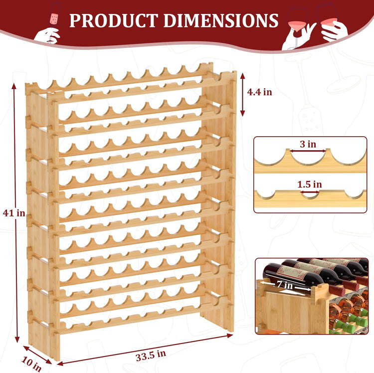 Domax Wine Rack Freestanding Floor - Bamboo Wooden Stackable 8 Tiers 72 Wine Bottle Holder Storage Racks for Kitchen, Bar, Pantry and Cellar (Yellow)