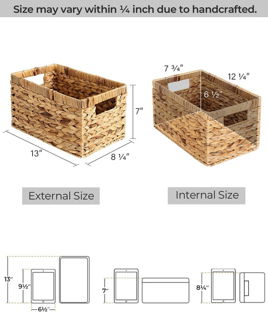 StorageWorks Wicker Basket, Baskets for Organizing, Storage Basket with Built-in Handles, Water Hyacinth Shelves (Medium 2-Pack, Natural Hyacinth)