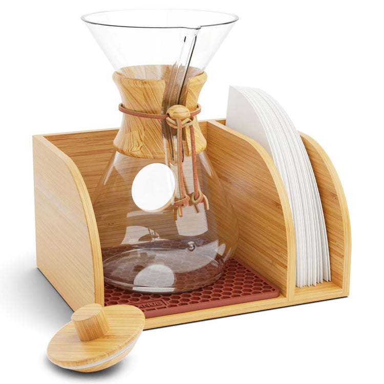 Pour Over Caddy with Lid for Chemex Bodum Cosori Coffee Makers Brown