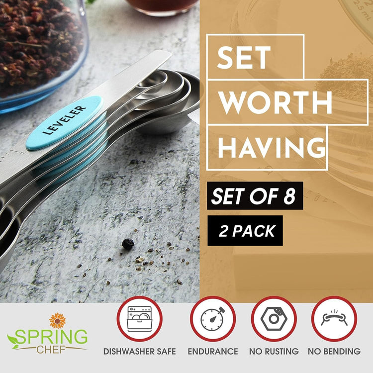 Stainless Steel 8 Magnetic Measuring Spoons (2 Count)