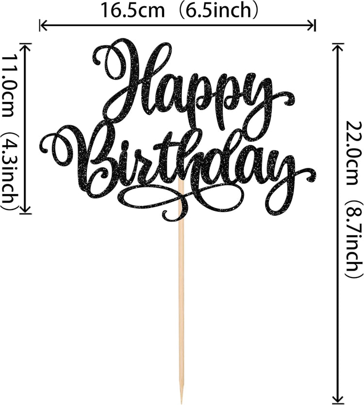 ZHUOWEISM 1 PCS Happy Birthday Cake Topper Glitter Happy Birthday Cake Pick Bunting Decor for Anniversary Celebrating Happy Birthday Party Cake Decorations Supplies Black
