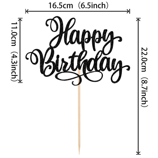 1 PCS Happy Birthday Cake Topper Glitter Happy Birthday Cake Pick Bunting Decor for Anniversary Celebrating Happy Birthday Party Cake Decorations Supplies Black