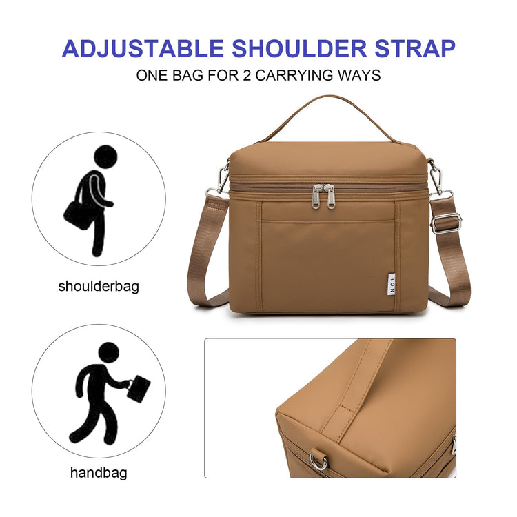 NOL Insulated Lunch Bags for Women Cooler Bag Lightweight Nylon Waterproof Lunch Box for Work Brown Small 4L