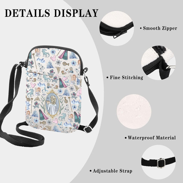 GJTIM Elsa Princess Gift Elsa Merchandise Princess Elsa & Anna Fan Gift Princess Cartoon Character Gift Crossbody Bag