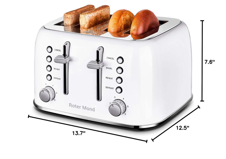 Toaster 4 Slice Retro Stainless Steel with Extra Wide Slots Bagel