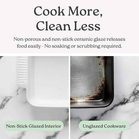 Stoneware Casserole Dish Bakeware with Lid | Covered Square Dinnerware | Large 2.5 Quart, [Ocean Blue]