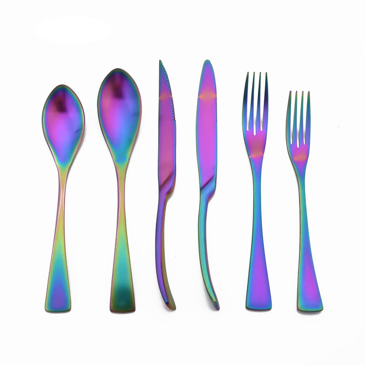 Luxury 18 10 Stainless Steel Matte Rainbow Colorful Flatware Set
