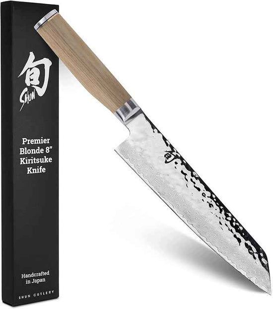 Shun Premier Blonde 8" Kiritsuke Knife, Handcrafted Japanese Kitchen Knife for Professional and Home Chefs, VG-MAX Core with Damascus Stainless Steel Cladding, Pakkawood Handle