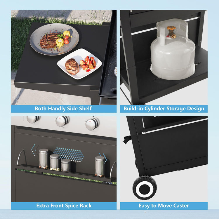 3 Burner Propane Gas Griddle Flat Top Grill for Outdoor Cooking BBQ
