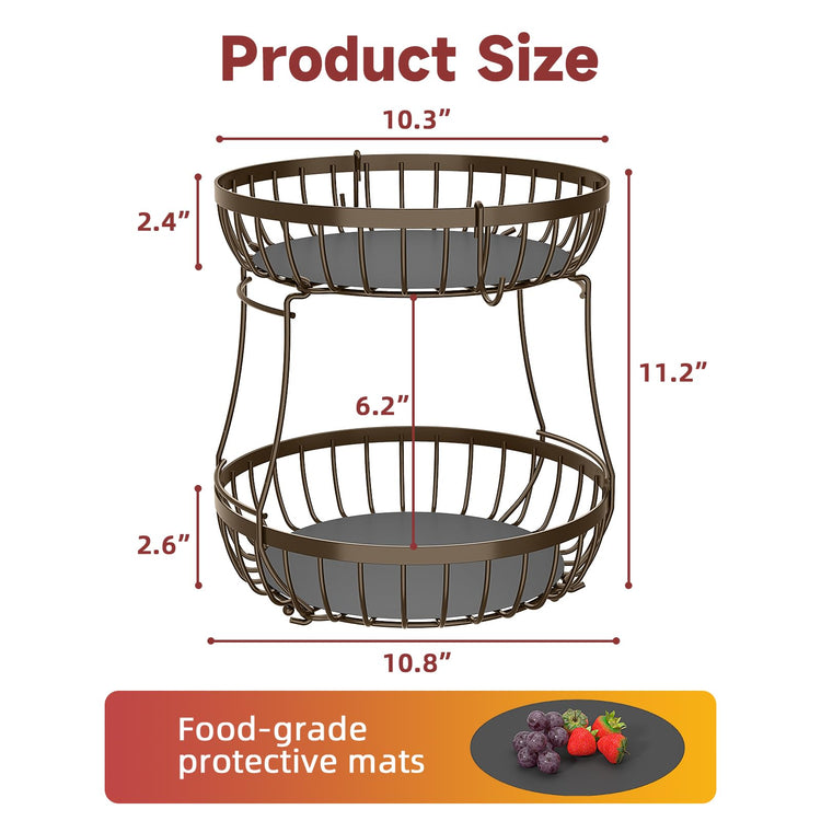 2 Tier Fruit Bowl for Kitchen Counter with Banana Hangers