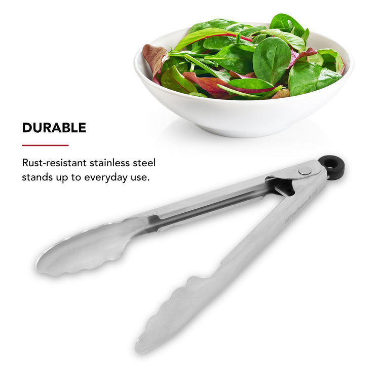 Set of 2 Stainless Steel Tongs with Scalloped Edges Easy Lock Dishwasher Safe Durable and Versatile Silver 7 Inch