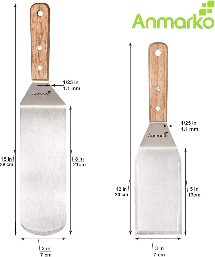 Metal Spatula Set - Griddle Long Spatula - Teppanyaki spatulas - Griddle Scraper and Pancake Flipper or Hamburger Turner - Stainless Steel Utensil great for BBQ Grill Flat Top - Commercial Grade