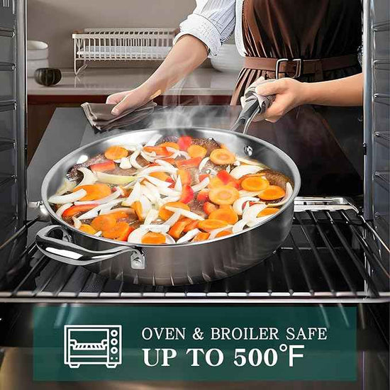 EWFEN Pots and Pans Set, 3 Ply 11 Piece Stainless Steel Cookware Set, Oven Dishwasher Safe | Induction Compatible Frying Pans, Saucepans, Saute Pan & Stock Pot, PFOA Free Kitchen Skillet