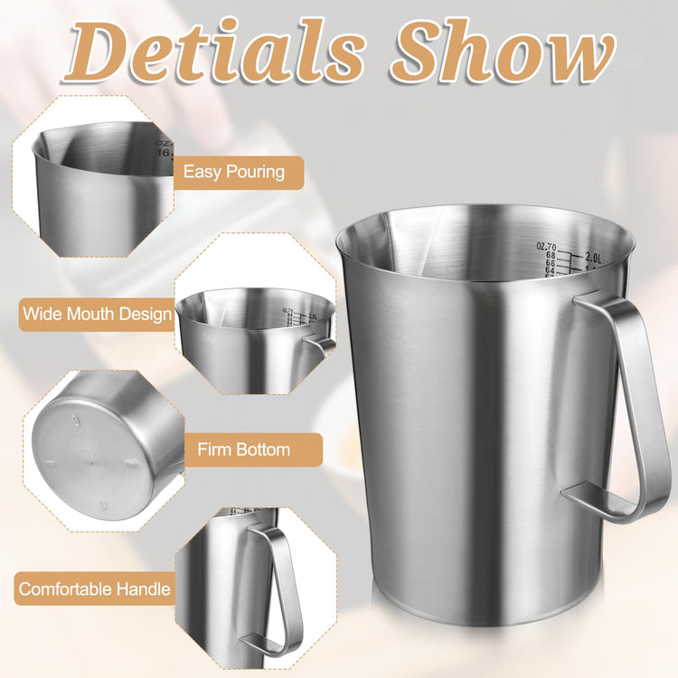 3 Pieces Stainless Steel Measuring Cups Metal Pitcher with Oz and ML marking Measuring Cup with Handle and Pour Lip
