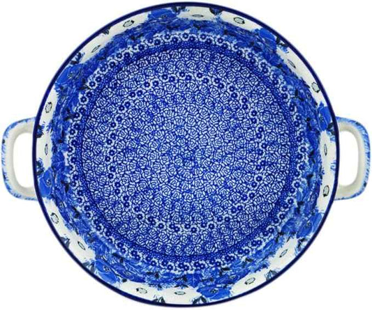 Polmedia Polish Pottery Round Baker with Handles 10-inch UNIKAT - Dancing In The Rain Pattern Handmade in Boleslawiec Poland by Ceramika Artystyczna + Certificate of Authenticity