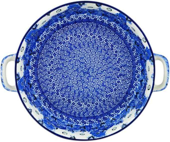 Polmedia Polish Pottery Round Baker with Handles 10-inch UNIKAT - Dancing In The Rain Pattern Handmade in Boleslawiec Poland by Ceramika Artystyczna + Certificate of Authenticity