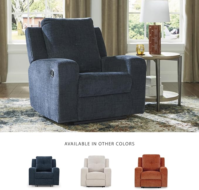 Signature Design by Ashley Danum Casual Manual Tufted Wall Hugger Recliner with Track Arms, Blue