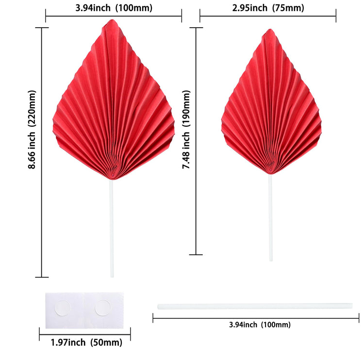 6Pcs Paper Palm Fan Cake Toppers Palm Spear Leaves Fan Cupcake Toppers Cake Insert Decorations Craft DIY Cake Bakeware Decoration for Birthday Party Wedding Party Decor Supplies Red (6 Count)