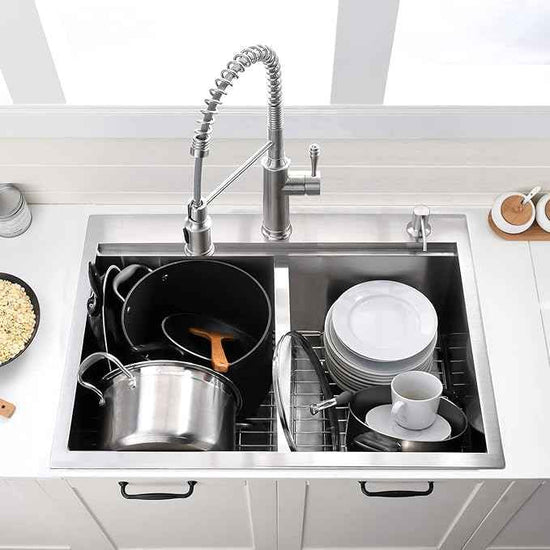 33 Inch Double Bowl Drop In Kitchen Sink Workstation - VOKIM 33 x 22 Inch Stainless Steel sink 16 Gauge Stainless Steel Drop In Kitchen Sink 10 Inch Deep 50/50 Double Bowl Sink