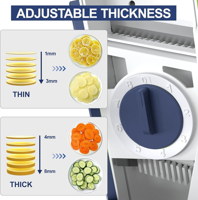 Safe Mandoline Slicer and Vegetable Chopper, Multi Potato Slicer for Kitchen, 4 Modes 100+ Presets Thickness Adjustable,(Blue)