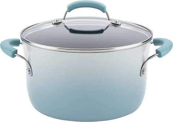 Rachael Ray Brights Nonstick Pots and Pans, Includes Crispy Sheet Baking Pan/Bakeware and Kitchen Cooking Tools, 14 Piece Cookware Set - Sky Blue