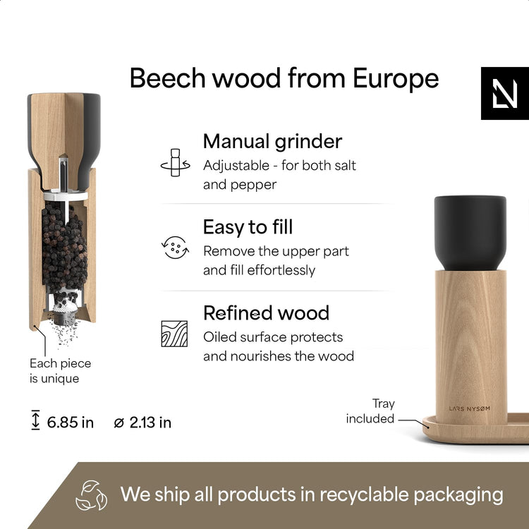 Wooden Salt and Pepper Grinder Set Manual with Tray