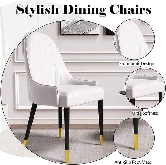 AF ARTISAN FURNITURE White Dining Chairs Set of 2 with High Backs Mid Century Modern Kitchen Dining Room Chairs PU Faux Leather Upholstered Large Padded Accent Chair with Legs