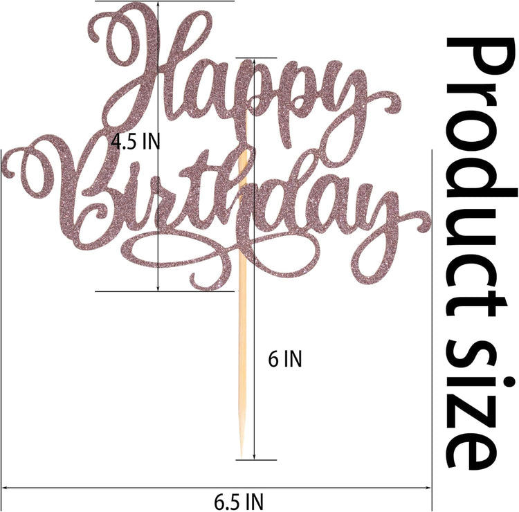 Happy Birthday Cake Toppers 9 Inch Glitter Happy Birthday Cake Pick for Birthday Anniversary Theme Party Cake Decorations Supplies - Brown