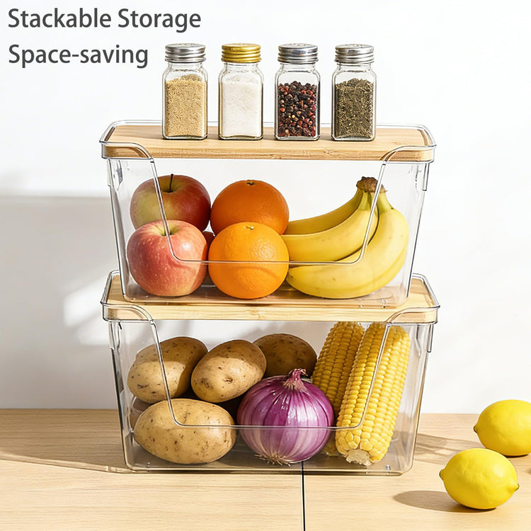 2 Set Potato And Onion Storage Bins with Bamboo Lid (2 Count)