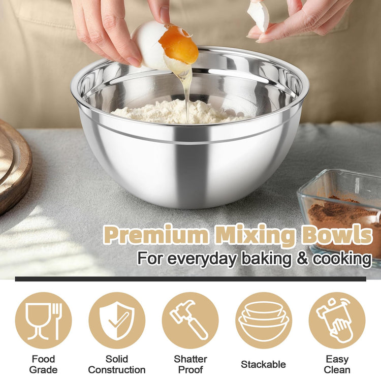 Mixing Bowls Stainless Steel Nesting Salad Bowls & Airtight Lids (3 Count)
