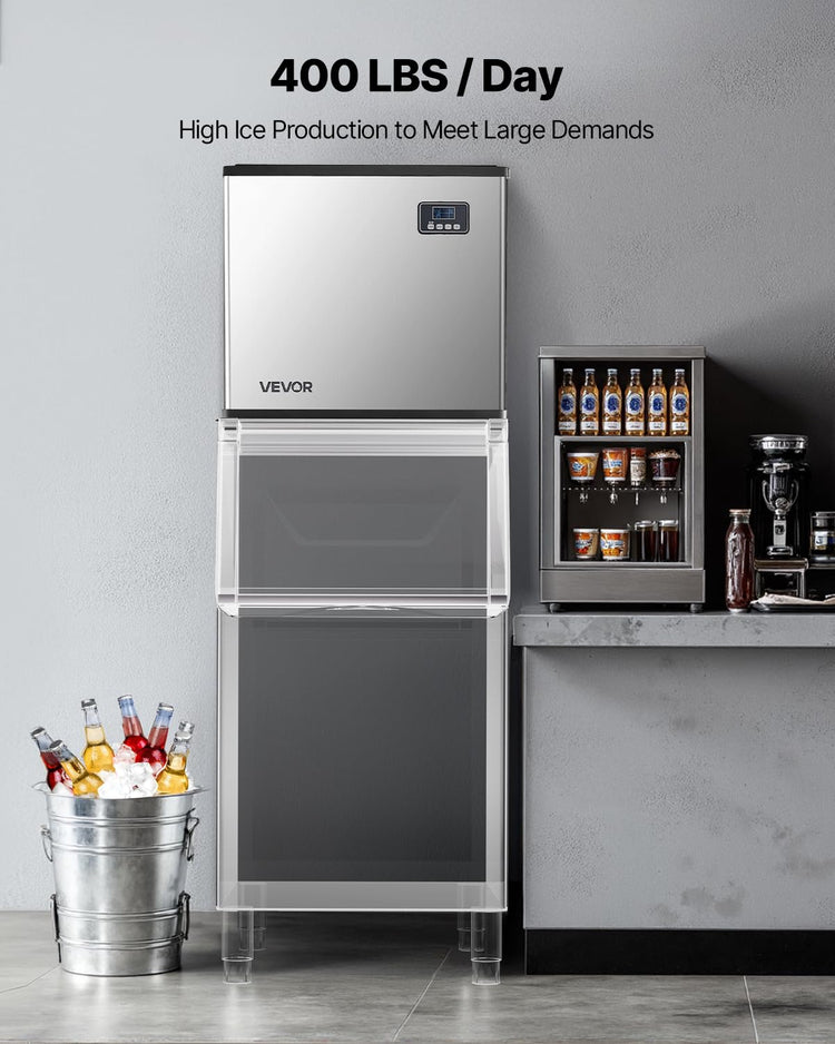 VEVOR Commercial Ice Maker Machine - Head, 400 Lbs/Day Stainless Steel Ice Machine with Self-Cleaning, Scheduled Ice-Making, Adjustable Thickness, Ideal for Restaurant Bar Cafe Hotel - Head Only