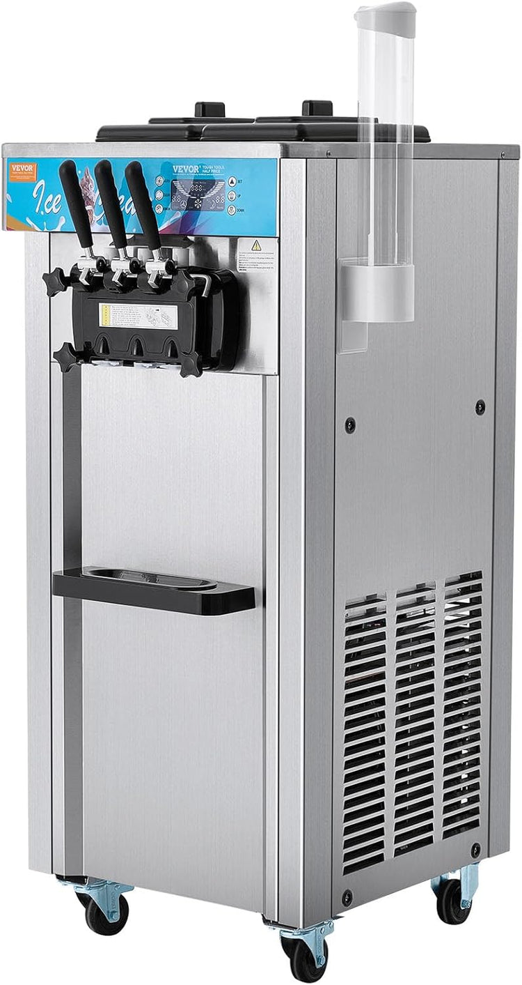 VEVOR Commercial Ice Cream Machine, 21-31 L/H Yield, 1800W 3-Flavor Freestanding Soft Serve Ice Cream Maker, 2 x 5.5L Stainless Steel Cylinder, LED Panel Auto Clean Pre-cooling, for Restaurant Bars