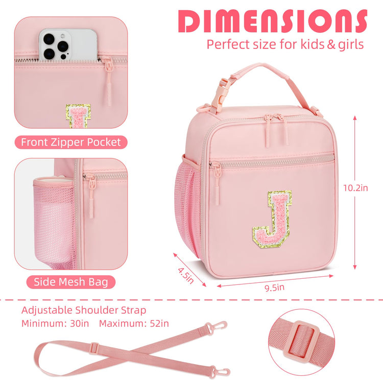 Lunch Box Kids Large Initial Insulated Lunch Bag for Girls