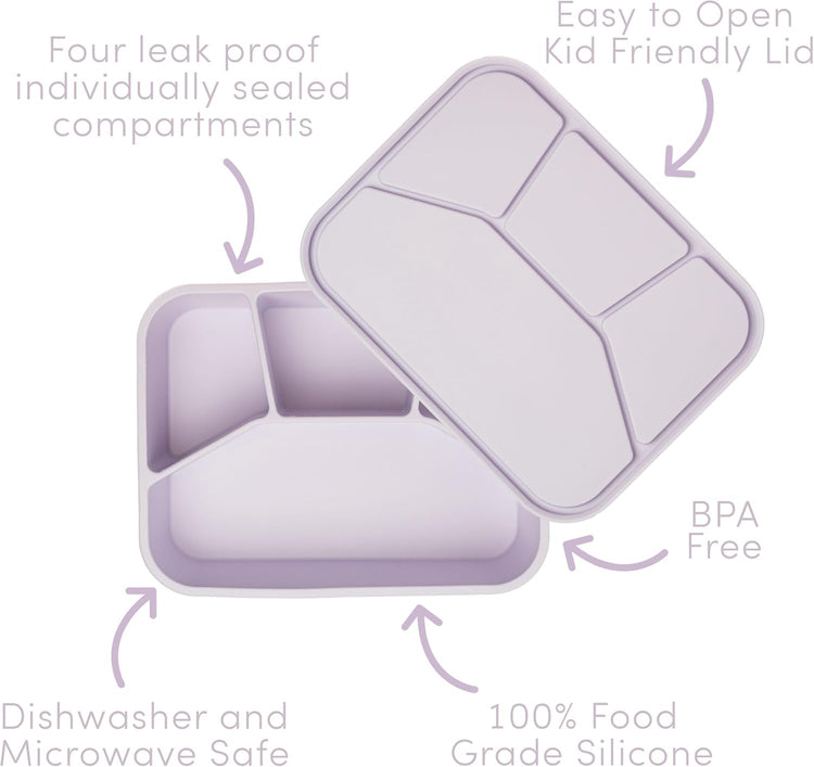 Ullabelle Leak Proof Bento Box Food-Grade Silicone Bento, BPA, Phthalate, Lead, & PVC Free - Bento Lunch Box for Daycare, Kids, & Adults - Leak Resistant Sets With Lids Snack Box Container (Grey 4)