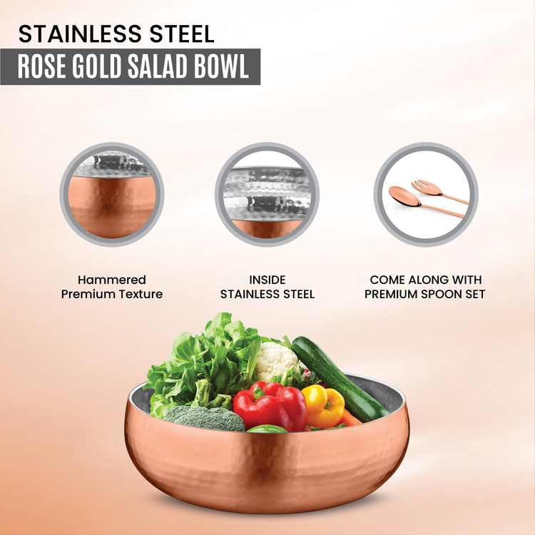 Set of 3 Premium Stainless Steel Salad Mixing Bowl Hammered Finish (3 Count)