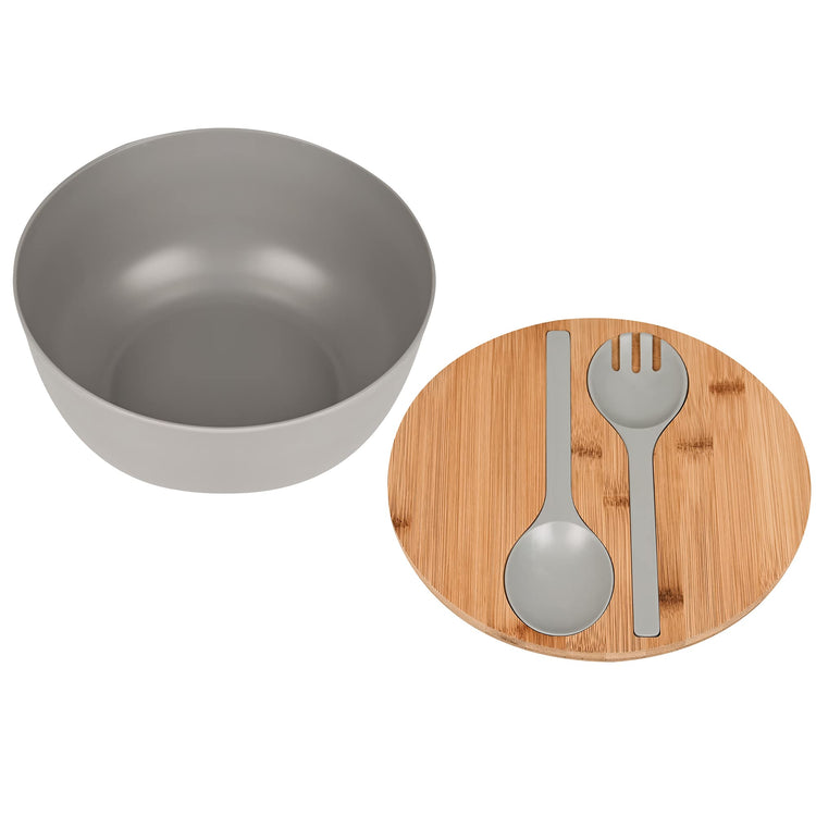 Bamboo Fiber Salad Bowl with Servers Set Large 9.8inches Nature Bamboo Mixing Bowl with Servers with Lid Spoon and Fork for Fruits
