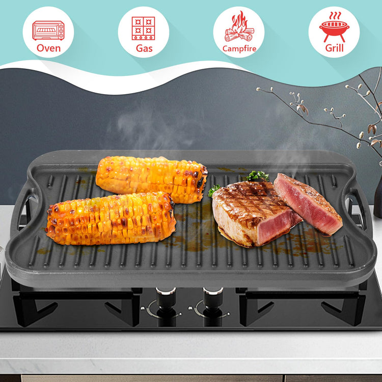 2 in 1 Reversible Cast Iron Griddle for Gas Grill