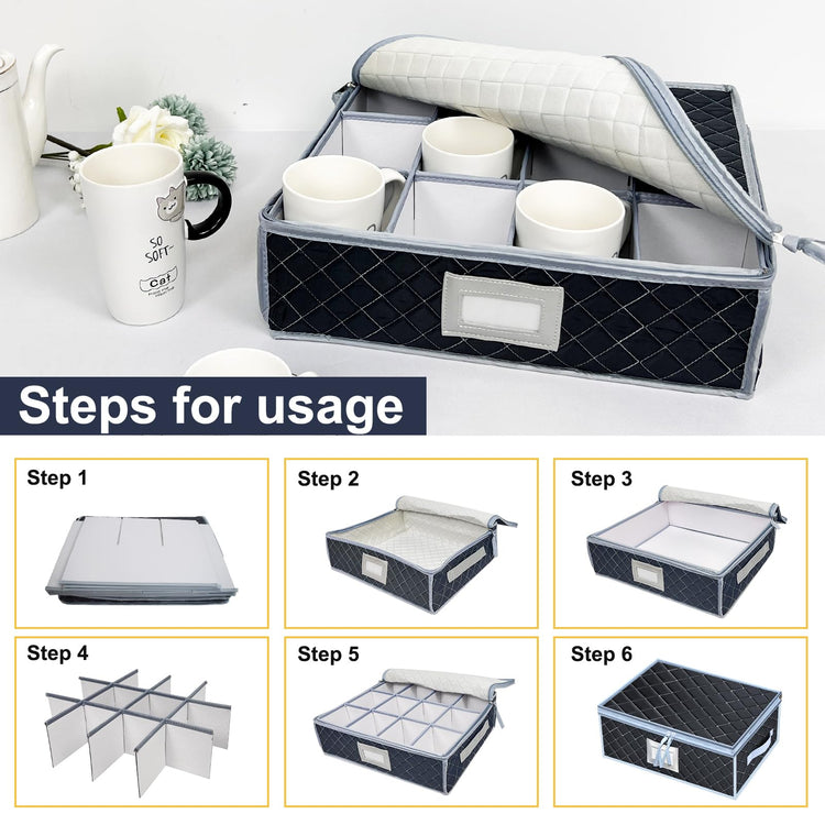 Wine Glass and Mug Storage Box with Dividers (2 Count)