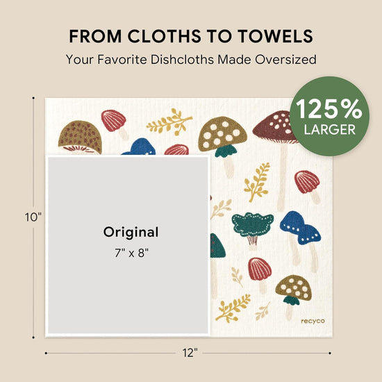 RECYCO Swedish Dishcloths for Kitchen | 4 Pack Oversized Washable Dish Rags | Large Cellulose Reusable Cleaning Paper Towels | Absorbent Counter Dish Cloth Sponge XL Kitchen Wipes, 12" L x 10" W - Nestoria