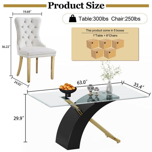 7 Piece Glass Dining Table Set for 6