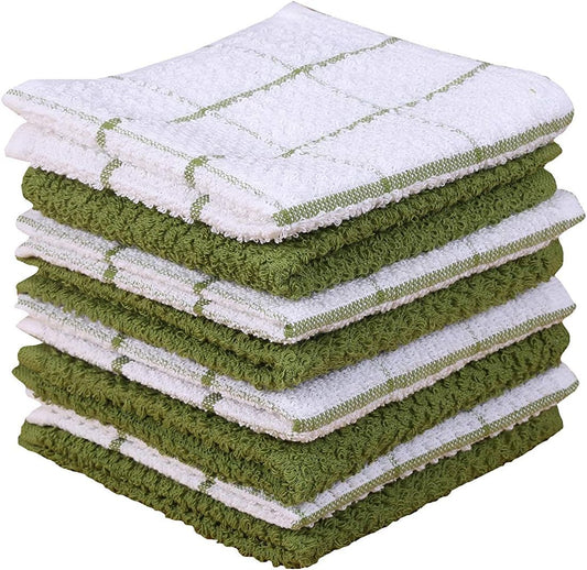 AMOUR INFINI Cotton Kitchen Dish Cloths Set of 8 – Highly Absorbent, Super Soft Premium Terry Cleaning Cloth (12"x12" Inch) Premium Dishcloths for Washing Dishes (Green) - Nestoria
