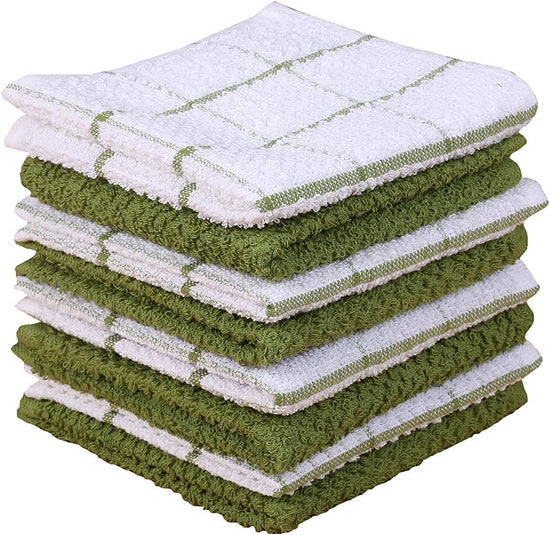 AMOUR INFINI Cotton Kitchen Dish Cloths Set of 8 – Highly Absorbent, Super Soft Premium Terry Cleaning Cloth (12"x12" Inch) Premium Dishcloths for Washing Dishes (Green) - Nestoria