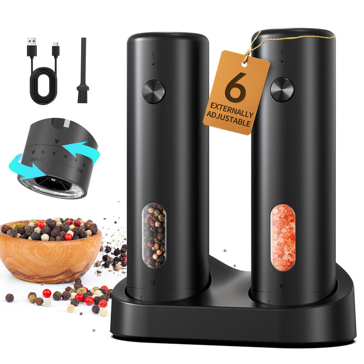 Rechargeable Electric Salt and Pepper Grinder Set with Charging Base (2 Count)