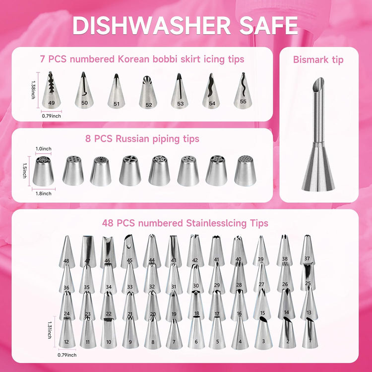 Cake Decorating Kit,137pcs Cake Decorating Supplies with Cake Turntable for Decorating,Pastry Piping Bag,Russian Piping Tips Baking Tools, Cake Baking Supplies for Beginners(Pink)