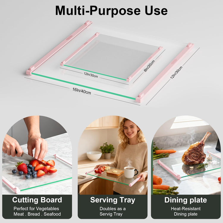 2PCS Glass Cutting Board with Silicone Grip (2 Count)