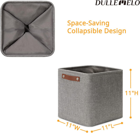 DULLEMELO Square Storage Cubes Baskets for Gifts Empty, 11 inch Cube Stroage Bins Linen Closet Organizers and Storage Baskets for Toy Nursery Shelves Bedroom Storage(4 Pack - 11" Grey)